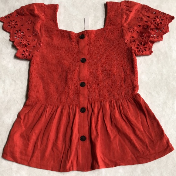 Madewell Eyelet-Sleeve Lucie Smocked Peplum Top Size XS - Picture 4 of 10